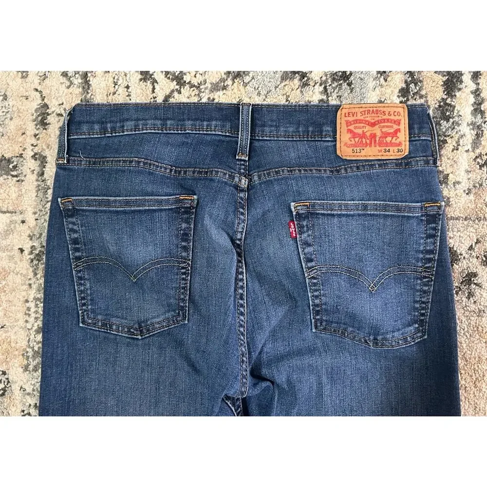 Levi Strauss Levis 513 Men’s 34x30 Blue Denim Stretch Jeans Straight Leg